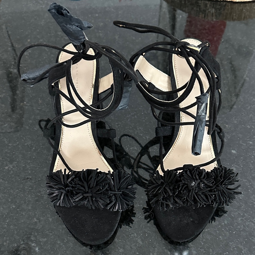 Zara Black Lace-Up Heels